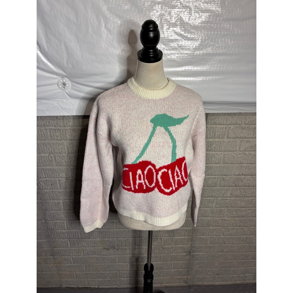 A New Day Pink Ciao Cherry Graphic Crewneck Sweater Women Small